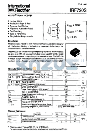 IRF720STRR datasheet - HEXFET POWER MOSFET