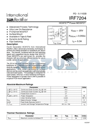 IRF7204 datasheet - Power MOSFET(Vdss=-20V, Rds(on)=0.060ohm, Id=-5.3A)