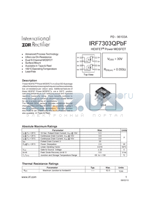 IRF7303QPBF_10 datasheet - HEXFETPOWERMOSET