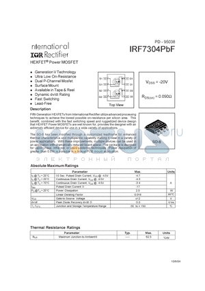 IRF7304PBF datasheet - HEXFET Power MOSFET
