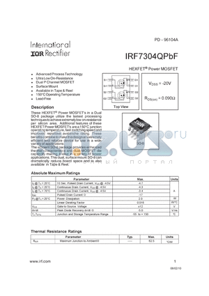 IRF7304PBF_10 datasheet - HEXFETPOWERMOSFET