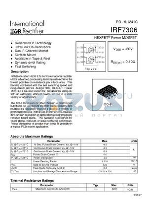 IRF7306 datasheet - HEXFET Power MOSFET