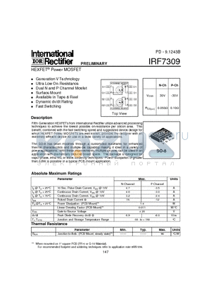 IRF7309 datasheet - HEXFET Power MOSFET