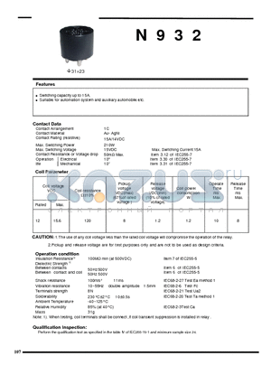 N932 datasheet - Switching capacity up to 15A