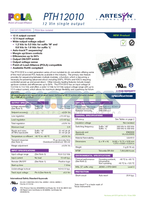 PTH12010WADT datasheet - DC-DC CONVERTERS POLA Non-isolated