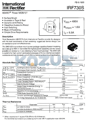 IRF730S datasheet - HEXFET POWER MOSFET