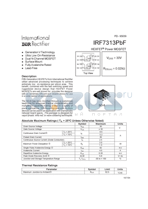 IRF7313PBF datasheet - HEXFET Power MOSFET