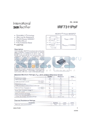 IRF7311PBF datasheet - HEXFET^Power MOSFET