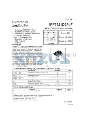 IRF7321D2PBF datasheet - FETKY MOSFET & Schottky Diode