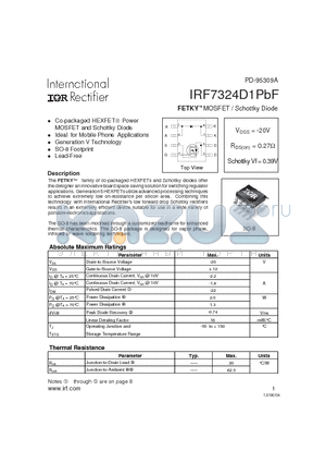 IRF7324D1PBF datasheet - FETKYMOSFET / Schottky Diode