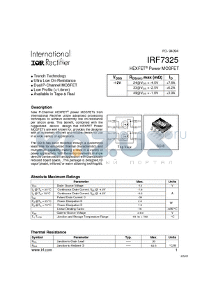 IRF7325 datasheet - HEXFET Power MOSFET