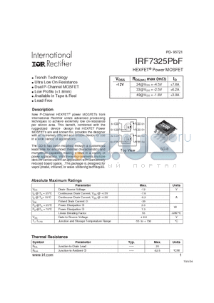 IRF7325PBF datasheet - HEXFET Power MOSFET