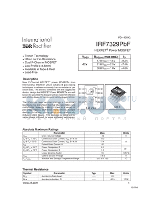 IRF7329PBF datasheet - HEXFET Power MOSFET