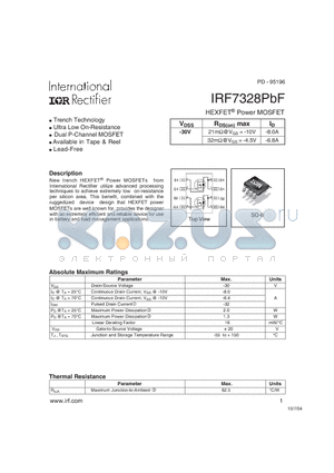 IRF7328PBF datasheet - HEXFET^ Power MOSFET