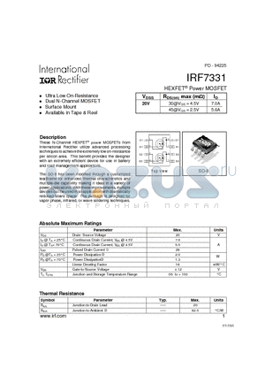IRF7331 datasheet - HEXFET Power MOSFET