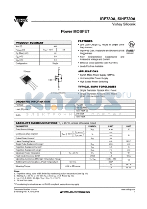 IRF730A datasheet - Power MOSFET