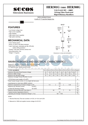 HER303G datasheet - 3.0Amp Glass Passivated High Efficiency Rectifiers