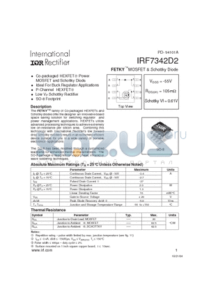 IRF7342D2 datasheet - FETKY MOSFET & Schottky Diode