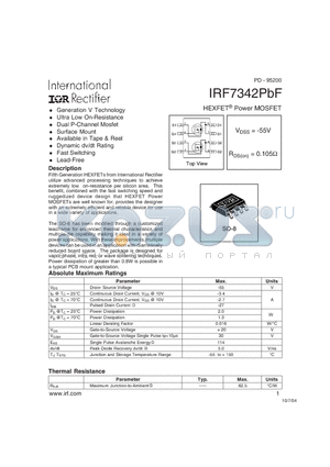 IRF7342PBF datasheet - HEXFET^ Power MOSFET (VDSS = -55V , RDS(on) = 0.105Y)