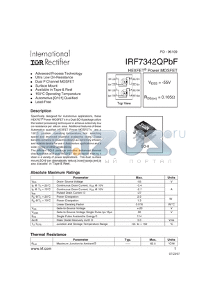 IRF7342QPBF datasheet - HEXFET Power MOSFET