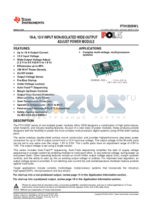 PTH12020WAS datasheet - 18-A, 12-V INPUT NON-ISOLATED WIDE-OUTPUT ADJUST POWER MODULE