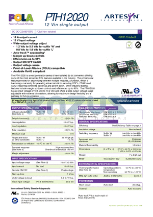 PTH12020WAST datasheet - DC-DC CONVERTERS POLA Non-isolated