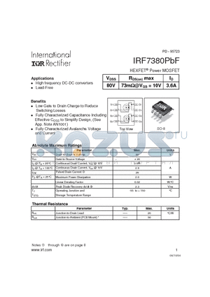 IRF7380PBF datasheet - HEXFET^Power MOSFET
