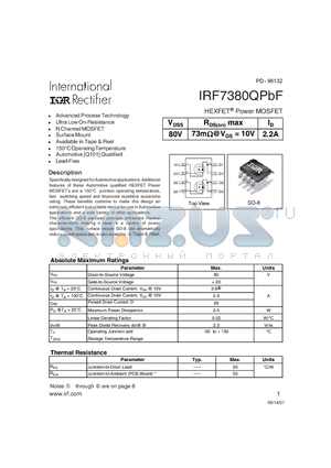 IRF7380QPBF datasheet - HEXFET^Power MOSFET