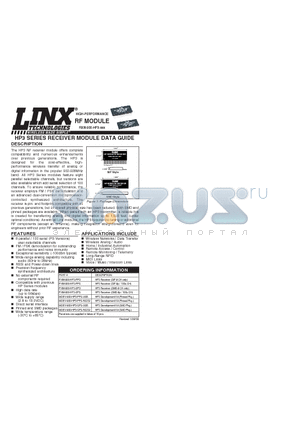 MDEV-900-HP3-SPS-RS232 datasheet - HP3 SERIES RECEIVER MODULE DATA