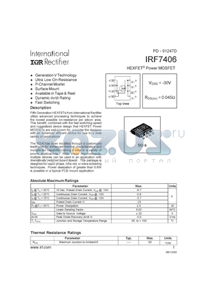 IRF7406 datasheet - HEXFET POWER MOSFET