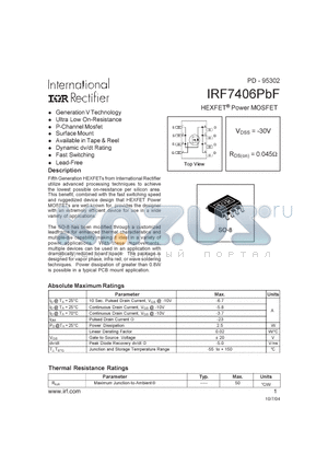IRF7406PBF datasheet - HEXFET^Power MOSFET