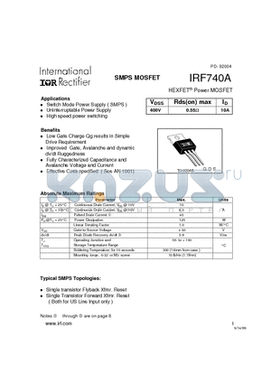 IRF740A datasheet - HEXFET Power MOSFET