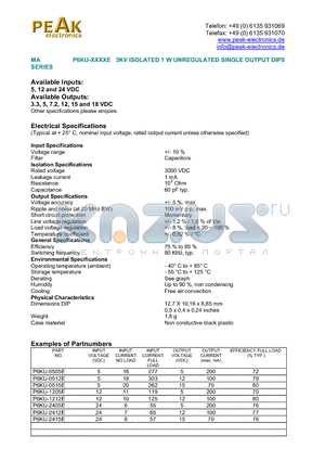 P6KU-0515E datasheet - 3KV ISOLATED 1 W UNREGULATED SINGLE OUTPUT DIP8