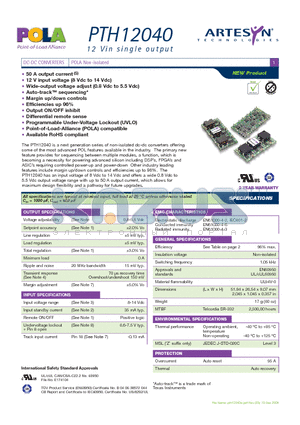 PTH12040WAD datasheet - DC-DC CONVERTERS POLA Non-isolated