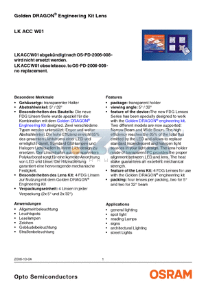 LKACCW01 datasheet - Golden DRAGON^ Engineering Kit Lens