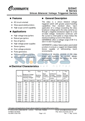 K240 datasheet - Silicon Bilateral Voltage Triggered Switch