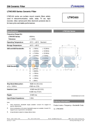 LTWC455 datasheet - Ceramic Filter