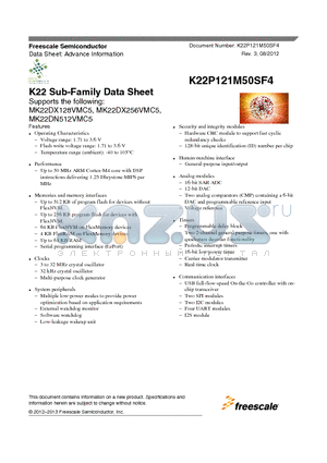 K22P121M50SF4 datasheet - K22 Sub-Family Data Sheet