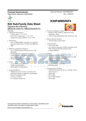 K22P48M50SF4 datasheet - K22 Sub-Family Data Sheet