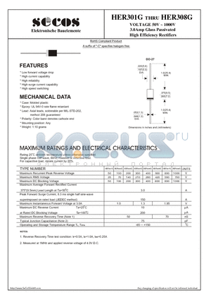 HER304G datasheet - 3.0Amp Glass Passivated High Efficiency Rectifiers