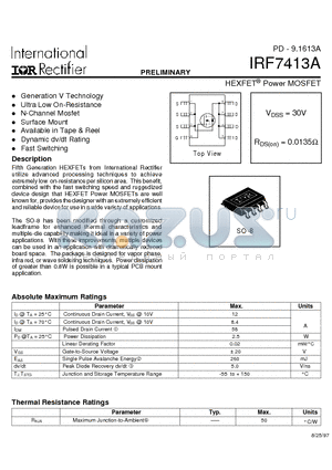 IRF7413A datasheet - Power MOSFET(Vdss=30V, Rds(on)=0.0135ohm)