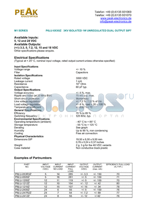 P6LU-053R3Z datasheet - 3KV ISOLATED 1W UNREGULATED DUAL OUTPUT SIP7