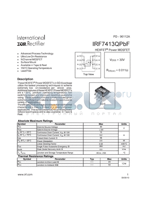 IRF7413QPBF_10 datasheet - HEXFETPOWERMOSFET