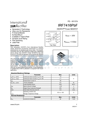 IRF7416TRPBF datasheet - HEXFET^ Power MOSFET