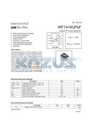 IRF7416QPBF datasheet - HEXFET Power MOSFET