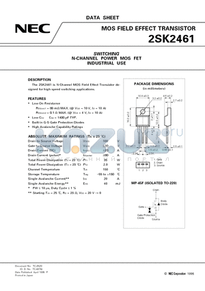 K246 datasheet - SWITCHING N-CHANNEL POWER MOS FET INDUSTRIAL USE