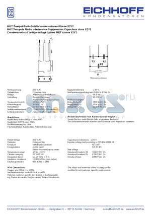 K247 datasheet - MKT Zweipol-Funk-Entstrkondensatoren Klasse MKT Two-pole Radio