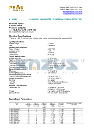 P6LU-1212Z datasheet - 3KV ISOLATED 1W UNREGULATED DUAL OUTPUT SIP7