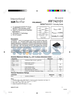IRF7421D1_98 datasheet - MOSFET / Schottky Diode