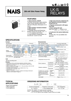 LKS1AF-9V datasheet - 250 mW Slim Power Relay